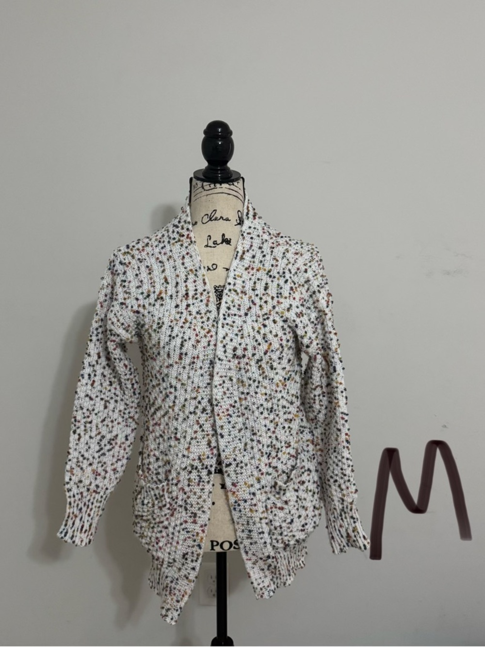Speckled Chunky Knit Open Cardigan - White with Multicolor Specks